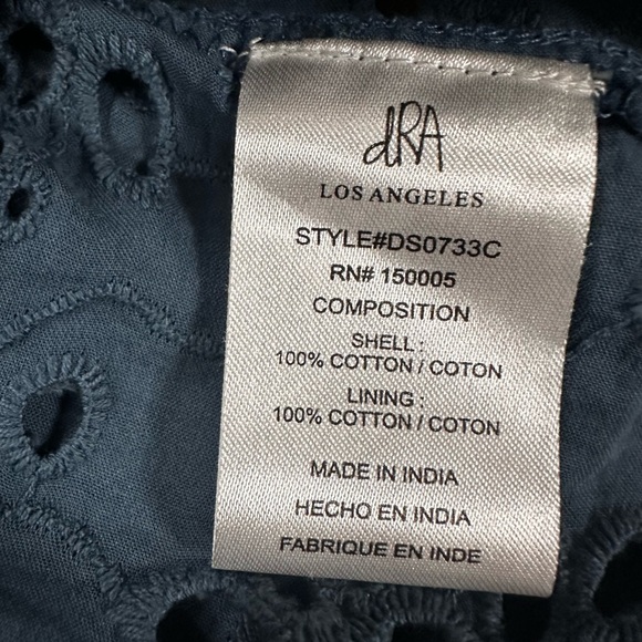 Anthropologie dRA Yara Mini Tiered Babydoll Dress Medium Eyelet 3/4 Sleeve Blue - Picture 10 of 12